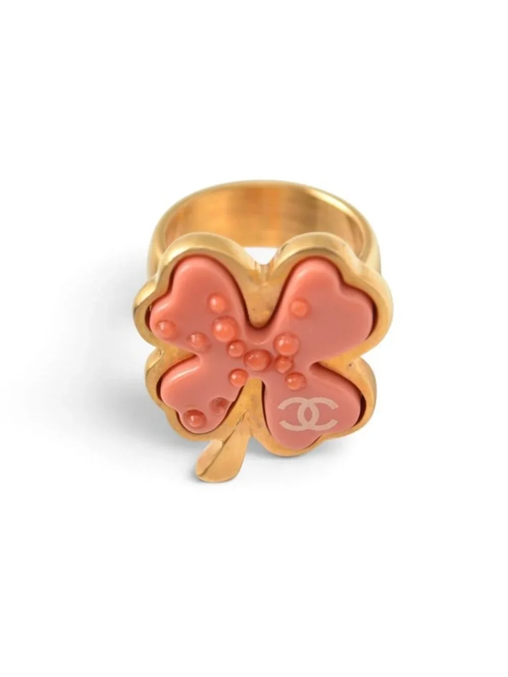 Chanel Ring CC Logo Flower Motif Pink Gold